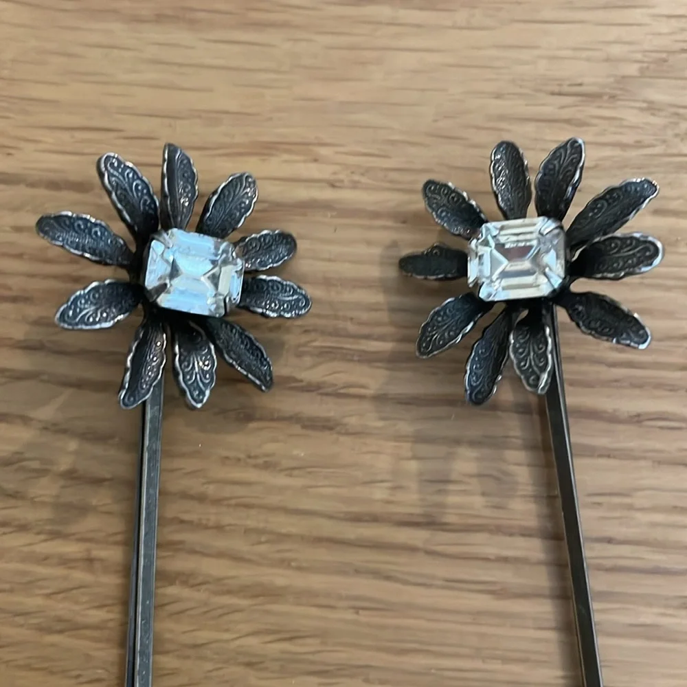 Set Of 2 Metal Barrettes W/ Crystal Stones Length- 3 1/4” Weddings,Parties Dais